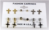 4031304 6 Pair Christian Cross CZ Stud Earring Set Gold Rhodium Silver Cubic ...
