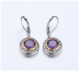 4031359 Designer Inspired Amethyst Purple CZ Earrings 2 Tone