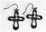 5030022 Cross Christian Religious Earrings Black w/ CZ Diamond