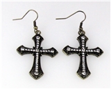 5030023 Cross Earrings CZ Diamond Antique Brushed Filigree Christian Religious