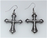 5030024 Cross Earrings CZ Diamond Antique Brushed Filigree Christian Religious