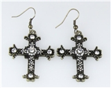 5030025 Cross Earrings CZ Diamond Antique Brushed Filigree Christian Religious