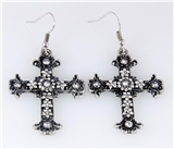 5030026 Cross Earrings CZ Diamond Antique Brushed Filigree Christian Religious