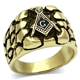 T33 Antiqued Stainless Steel Masonic Nugget Ring