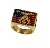 T107 Shrine Ring w US Flag Shriner Patriotic American United States Old Glory Stars n Stripes Masonic Mason Freemason Freemasonry